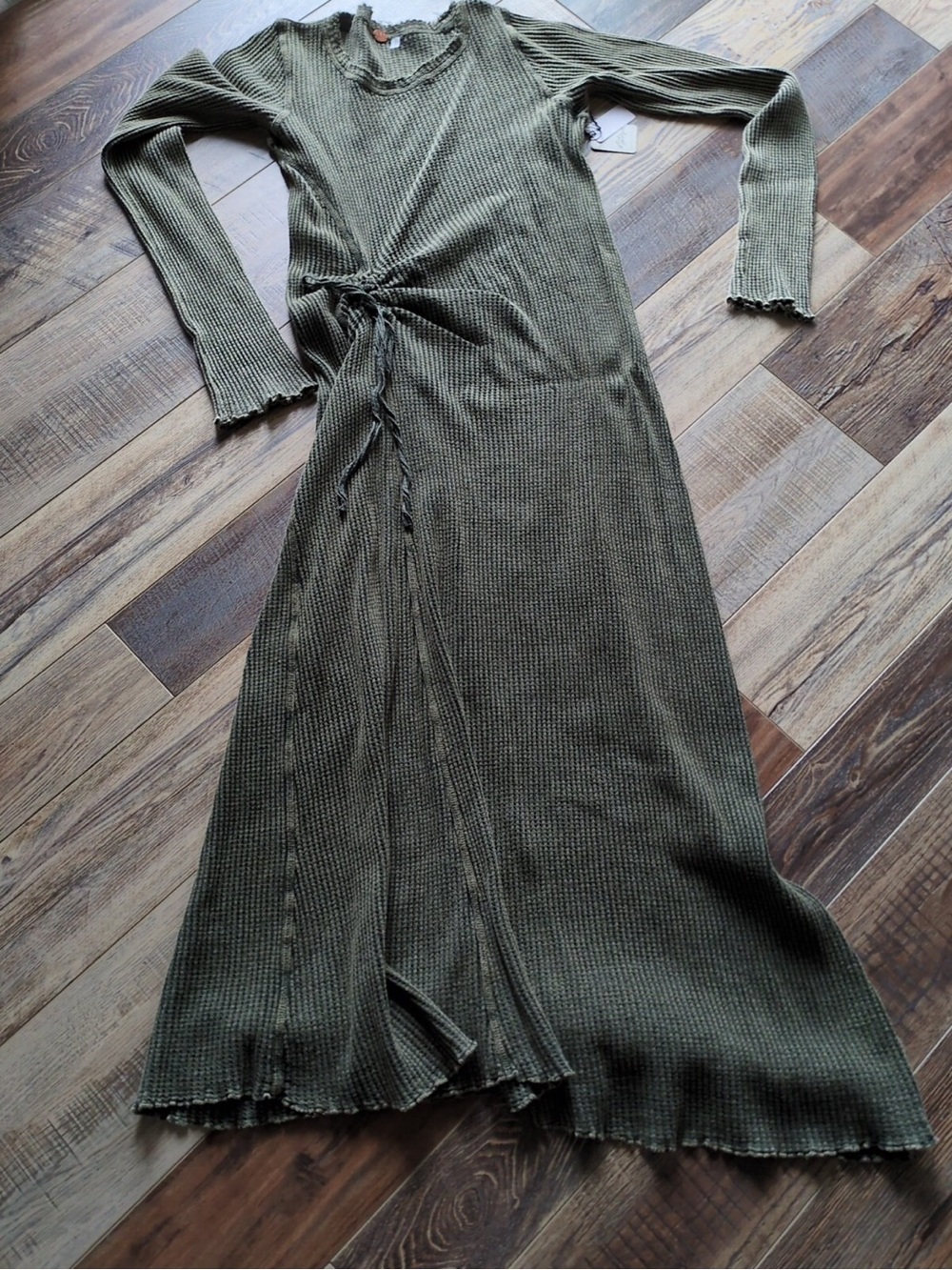 Free People Boho Green Side Runched With Tie Maxi Dress